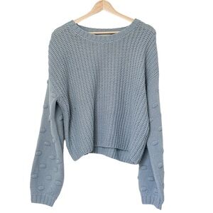 Jessica Simpson Pale Blue Pom Pom Style Bell Sleeves Sweater Crewneck — Size L